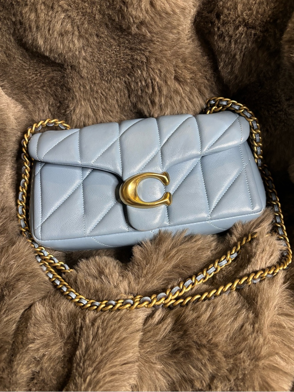 Coach Quilted Leather Crossbody in Pale Blue with Gold Hardware - Picture 1 of 12